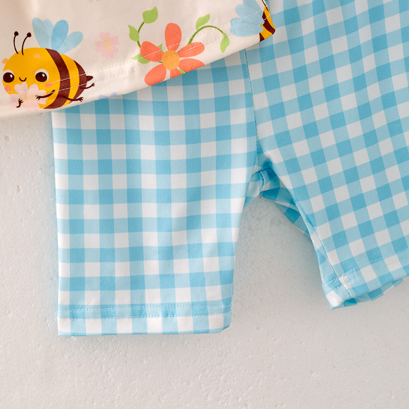 (In Stock)Girls Spring and Summer Bee Print Shorts Set