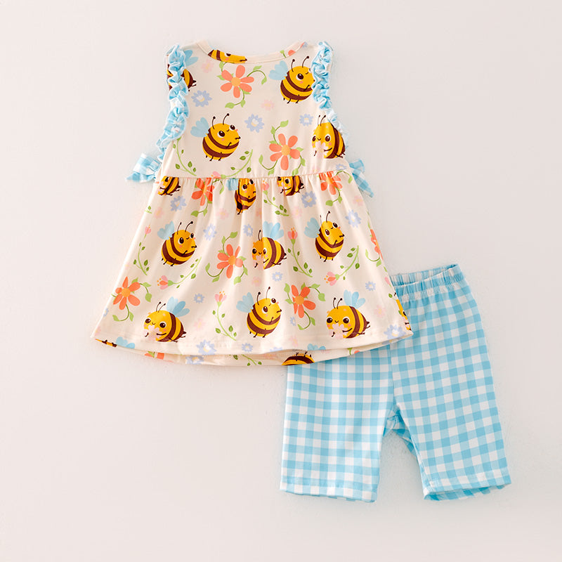 (In Stock)Girls Spring and Summer Bee Print Shorts Set