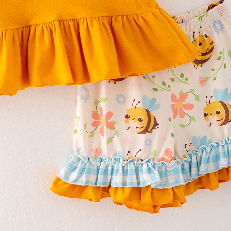(In Stock)Girls Spring and Summer Bee Print Shorts Set