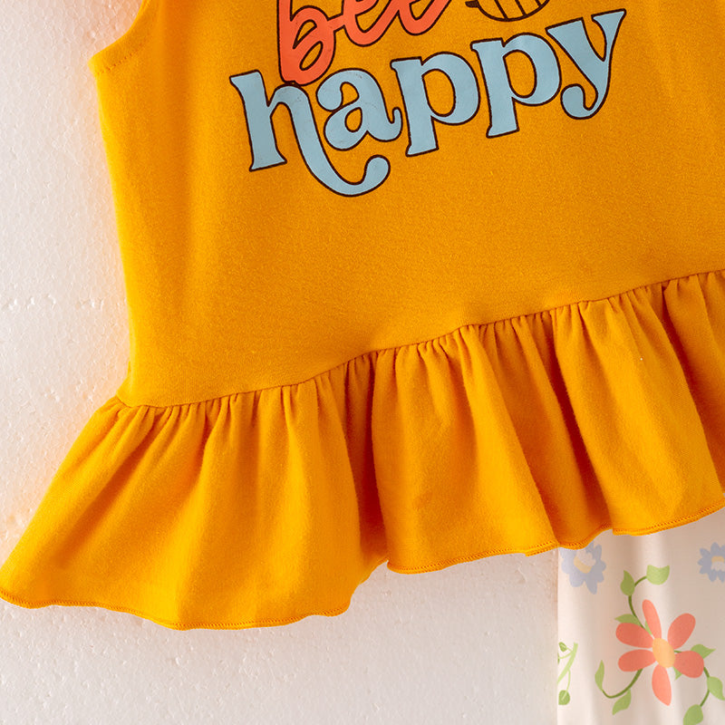 (In Stock)Girls Spring and Summer Bee Print Shorts Set