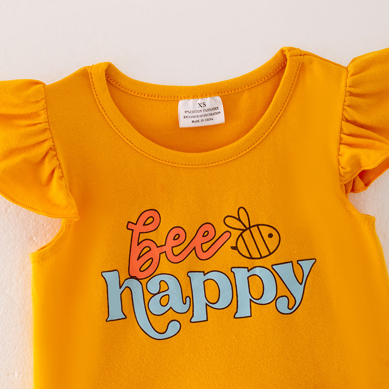 (In Stock)Girls Spring and Summer Bee Print Shorts Set