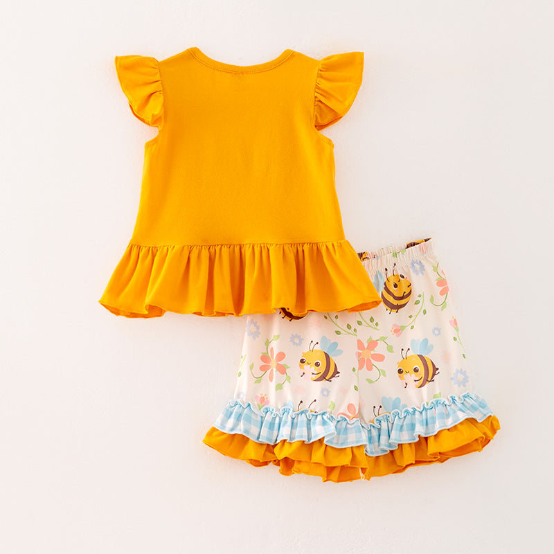 (In Stock)Girls Spring and Summer Bee Print Shorts Set
