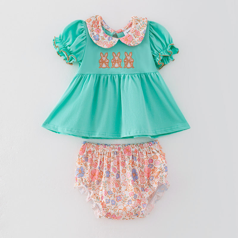 (In Stock)Toddler Girls Easter Bunny Applique Bloomer Set