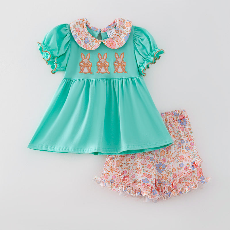 (In Stock)Girls Easter Bunny Applique Shorts Set