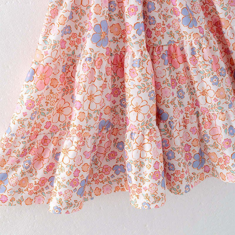 (In Stock)Girls Easter Floral Print Smocked Dress