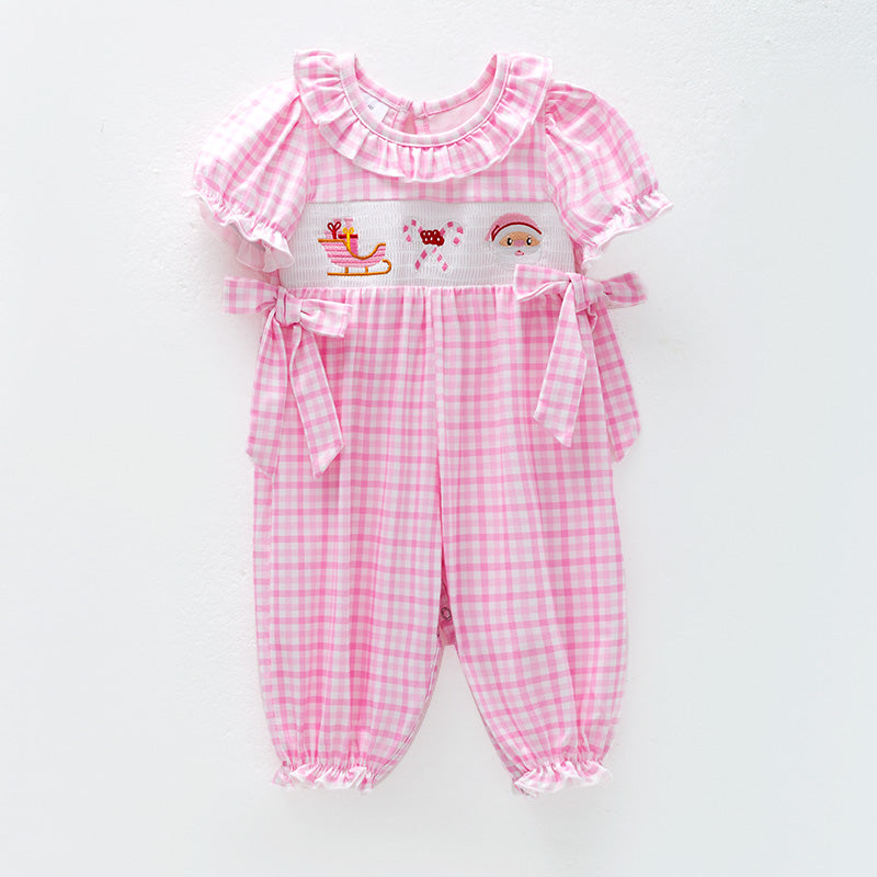 (In Stock)Toddler Girls Christmas Embroidery Smocked Romper