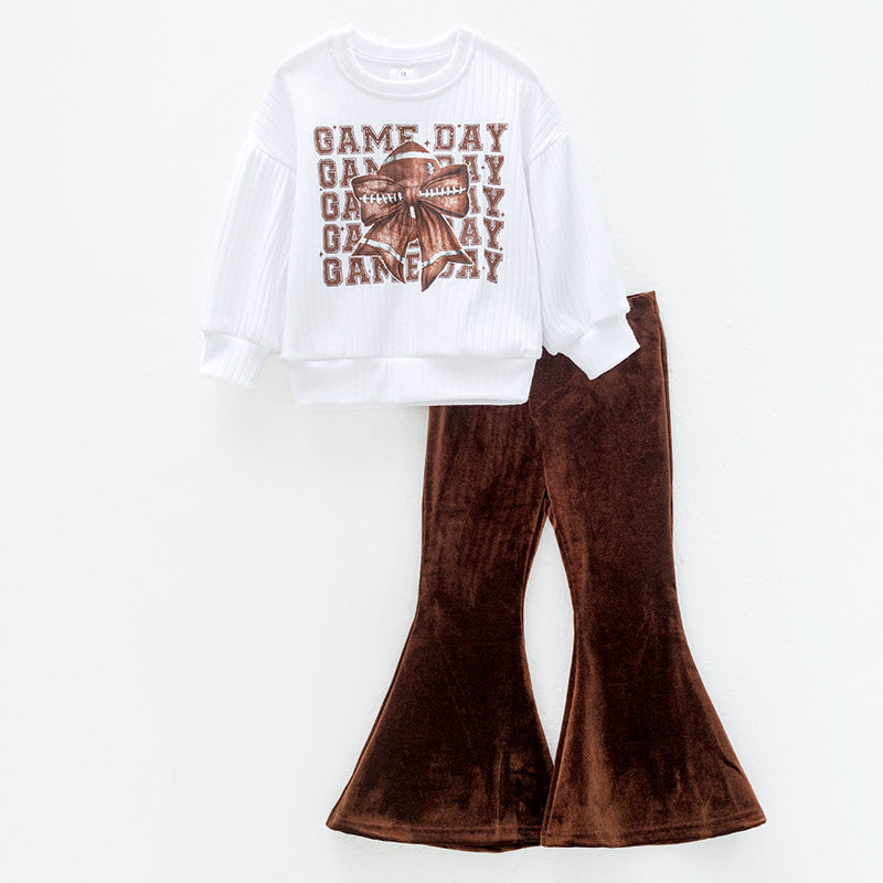 (In Stock)Girls Fall Game Day Football Print Outfit Set