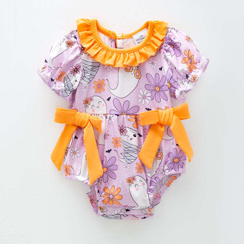 (In Stock)Toddler Girls Halloween Ghost Print Romper
