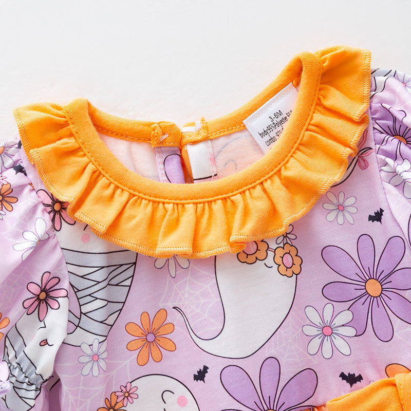 (In Stock)Toddler Girls Halloween Ghost Print Romper