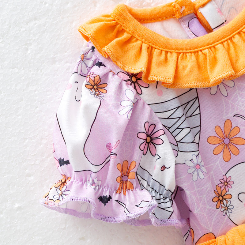 (In Stock)Toddler Girls Halloween Ghost Print Romper