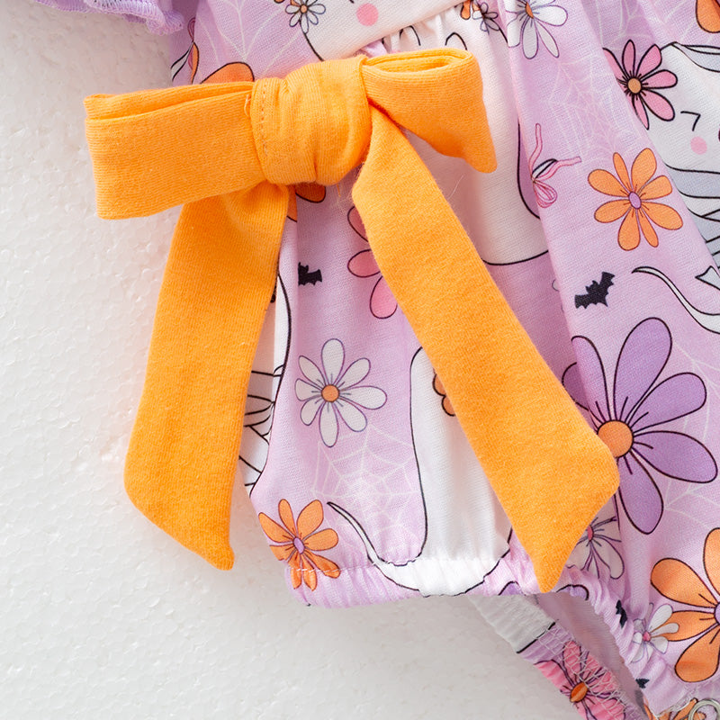 (In Stock)Toddler Girls Halloween Ghost Print Romper