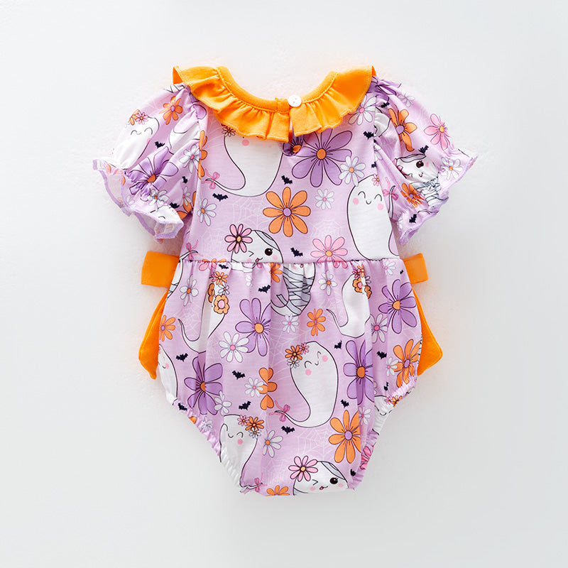 (In Stock)Toddler Girls Halloween Ghost Print Romper