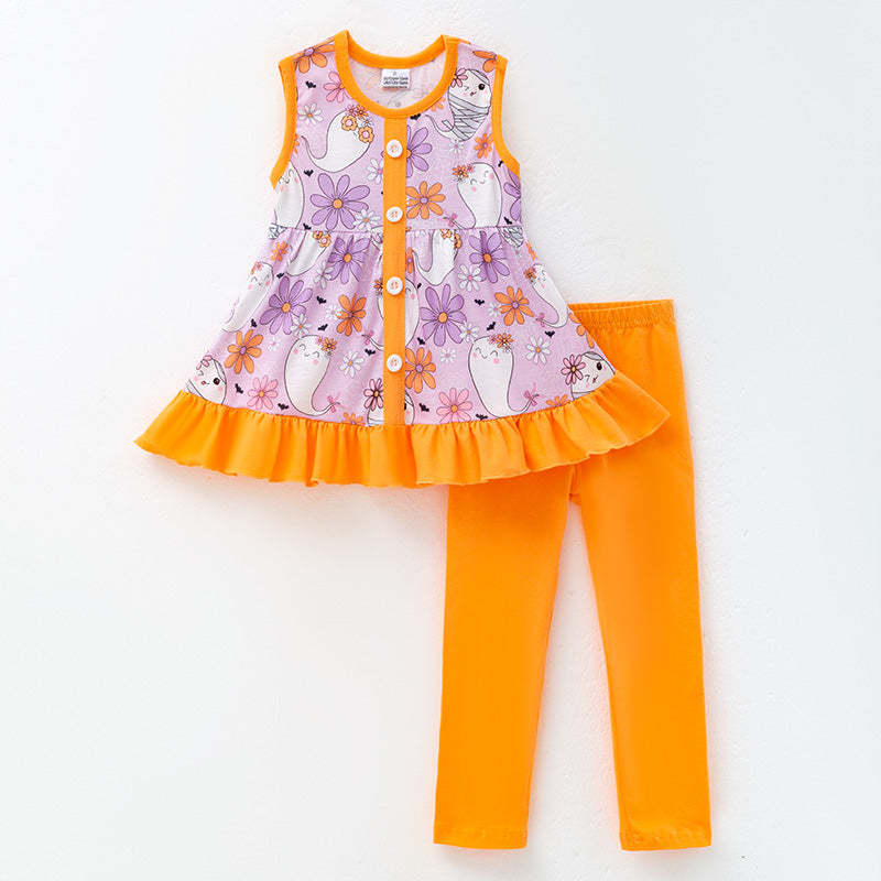(In Stock)Girls Halloween Ghost Print Outfit Set
