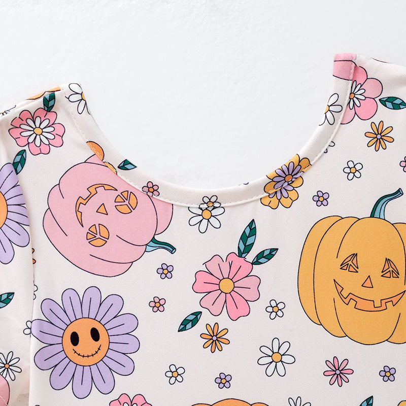 (In Stock)Girls Halloween Pumpkin Print Dress