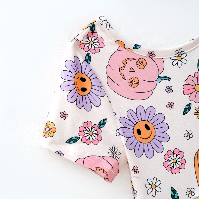 (In Stock)Girls Halloween Pumpkin Print Dress