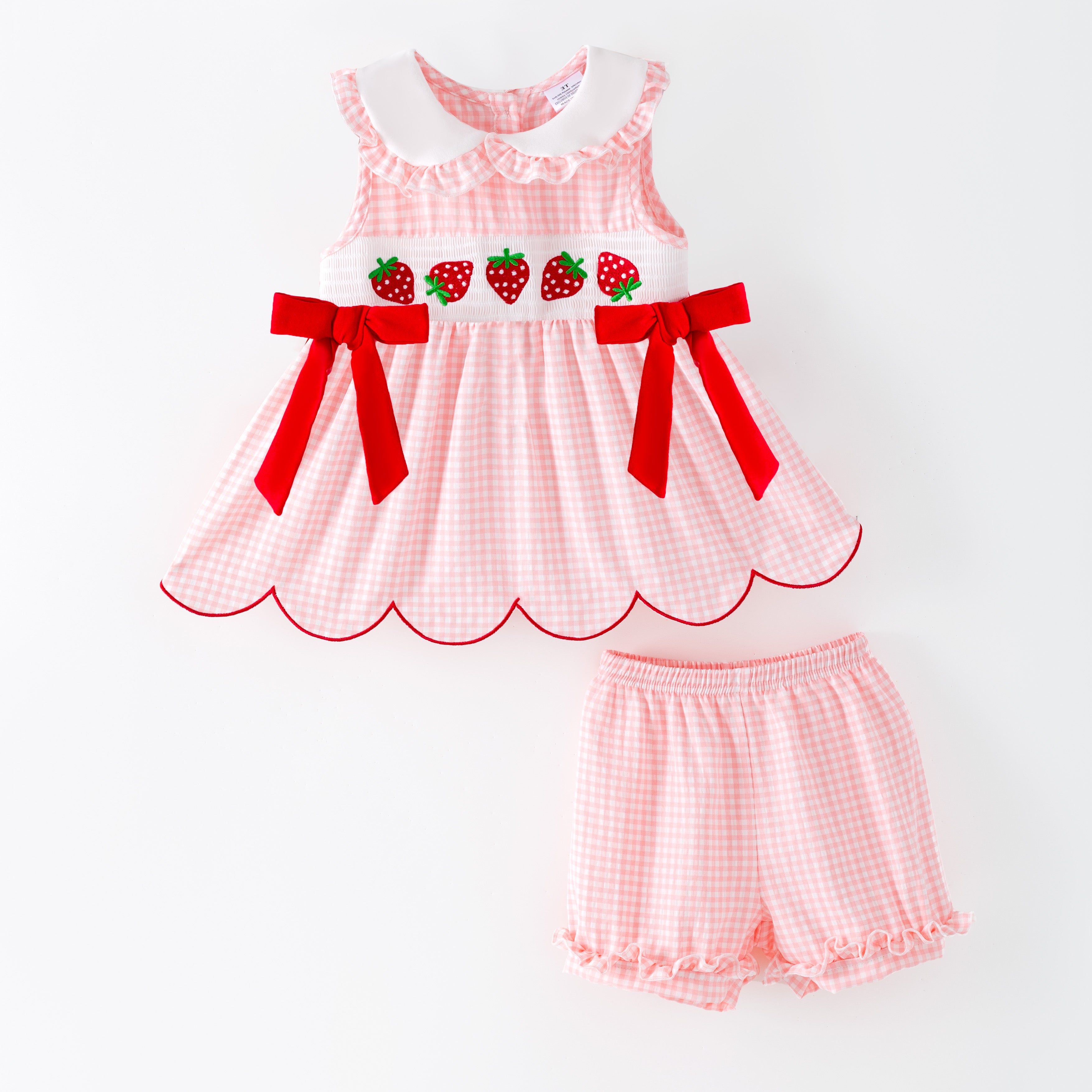 (In Stock)Girls Spring&Summer Strawberry Embroidery Smocked Set&Romper