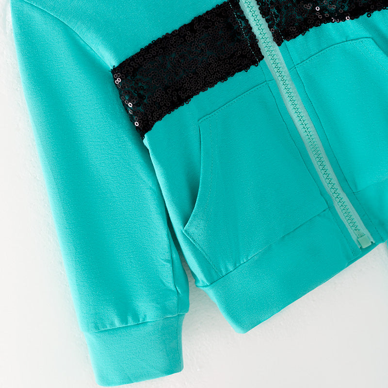 (In Stock G31-05-03)Girls Turquoise Hooded Sports Set