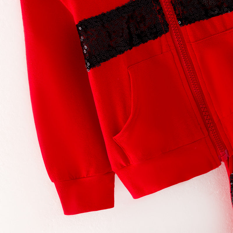(In Stock G31-04-03)Girls Red Hooded Sports Set