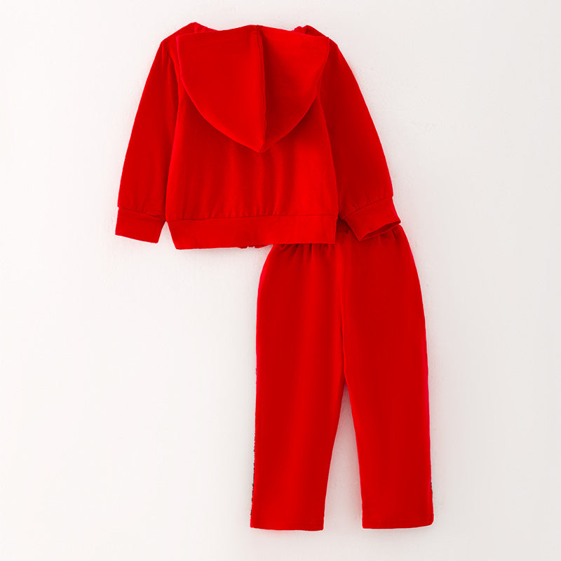 (In Stock G31-04-03)Girls Red Hooded Sports Set