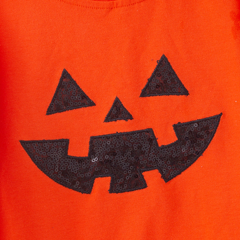 (In Stock)Girls Halloween Cotton Sweatshirt Sequin Skirt Set