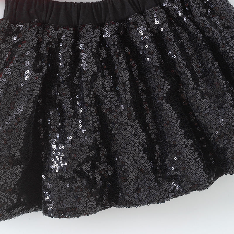 (In Stock)Girls Halloween Cotton Sweatshirt Sequin Skirt Set