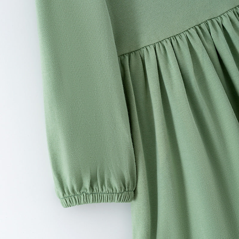 (In Stock)Girls Fall&Winter Grass Green Cotton Dress