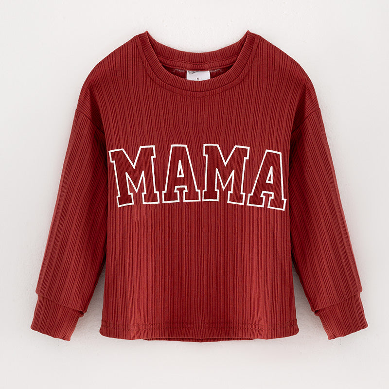 (In Stock G21-04-02)Mommy Dark Red “MAMA” Print Top