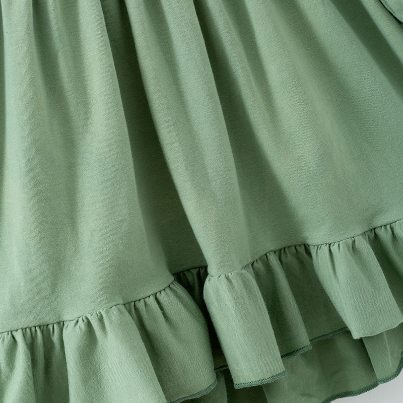 (In Stock)Girls Fall&Winter Grass Green Cotton Dress