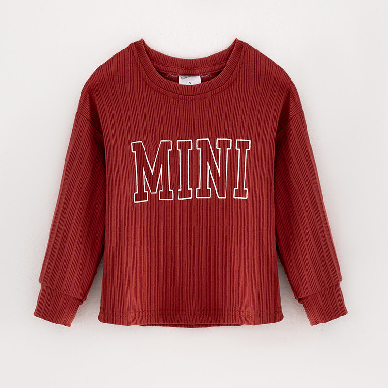 (In Stock G21-04-01)Girls Dark Red “MINI” Print Top