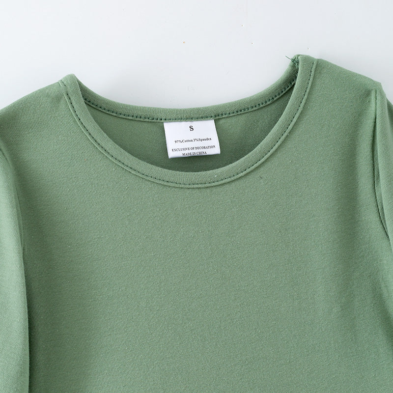 (In Stock)Girls Fall&Winter Grass Green Cotton Dress