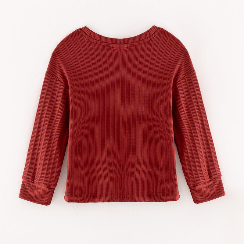 (In Stock G21-04-01)Girls Dark Red “MINI” Print Top