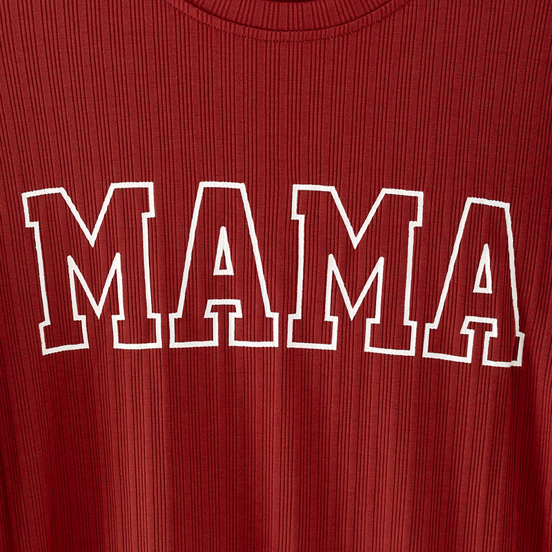 (In Stock G21-04-02)Mommy Dark Red “MAMA” Print Top