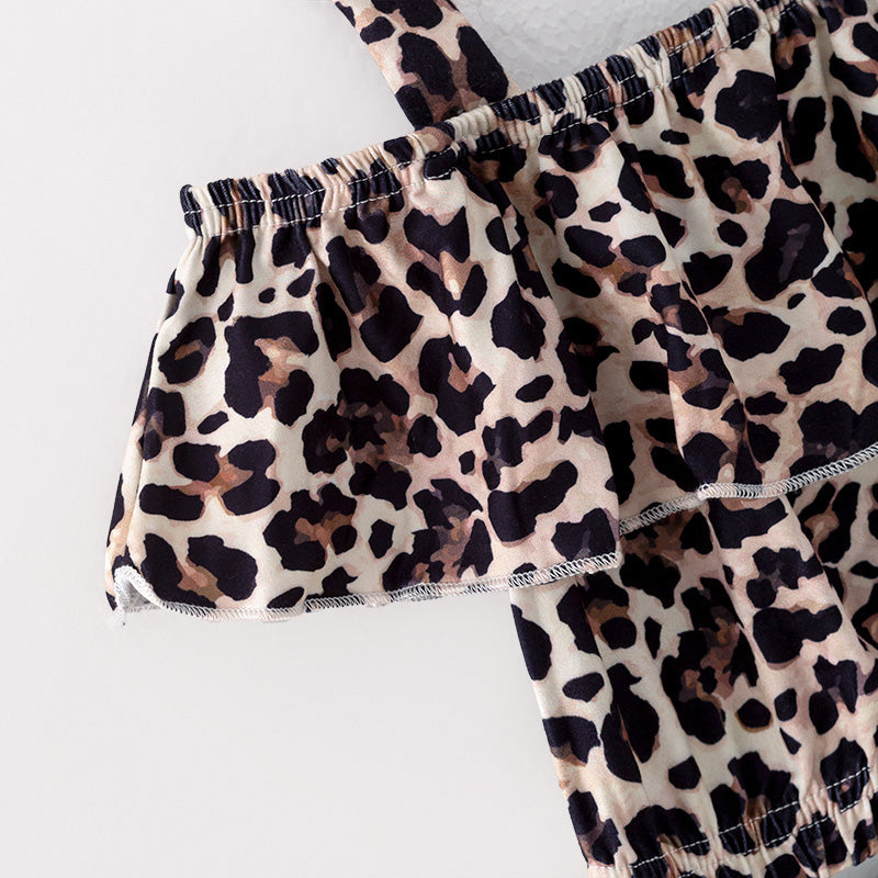 (In Stock)Girls Spring and Summer Leopard Print Halter Shorts Suit