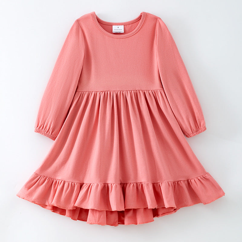 (In Stock)Girls Fall&Winter Shock Pink Cotton Dress