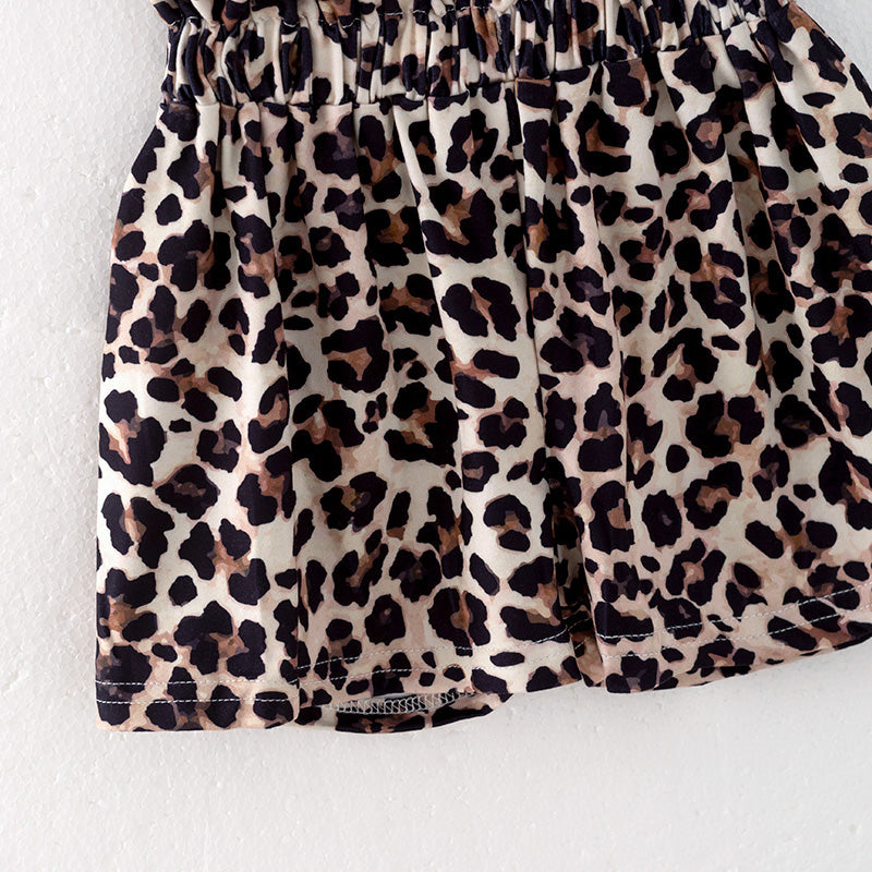 (In Stock)Girls Spring and Summer Leopard Print Halter Shorts Suit