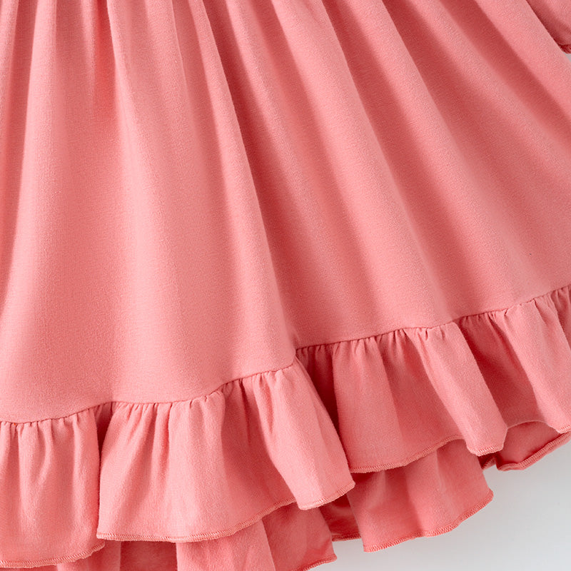 (In Stock)Girls Fall&Winter Shock Pink Cotton Dress