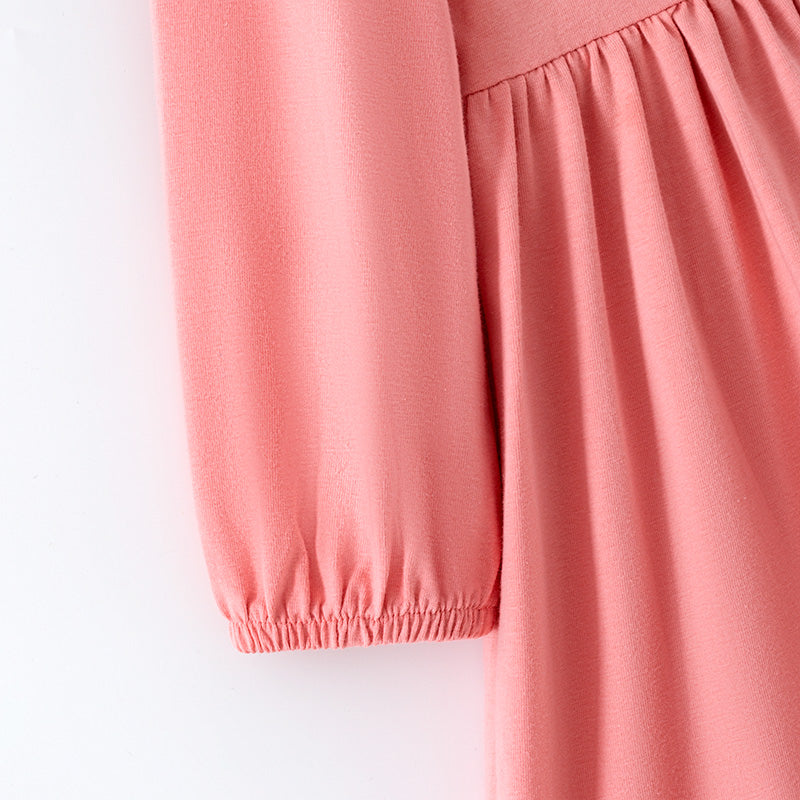 (In Stock)Girls Fall&Winter Shock Pink Cotton Dress