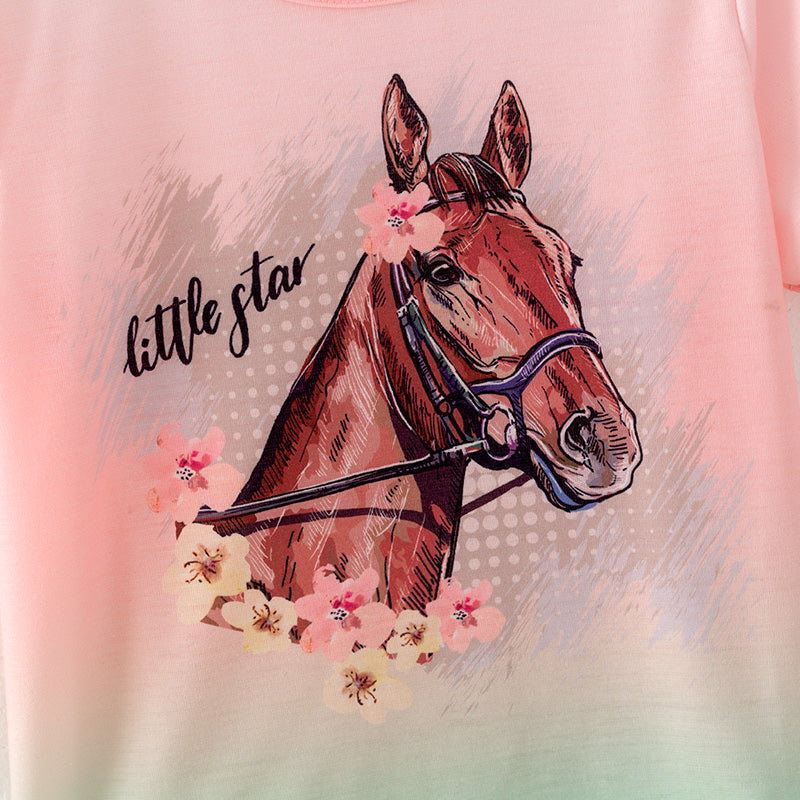 (In Stock)Girls Spring and Summer Horse Print Pajamas