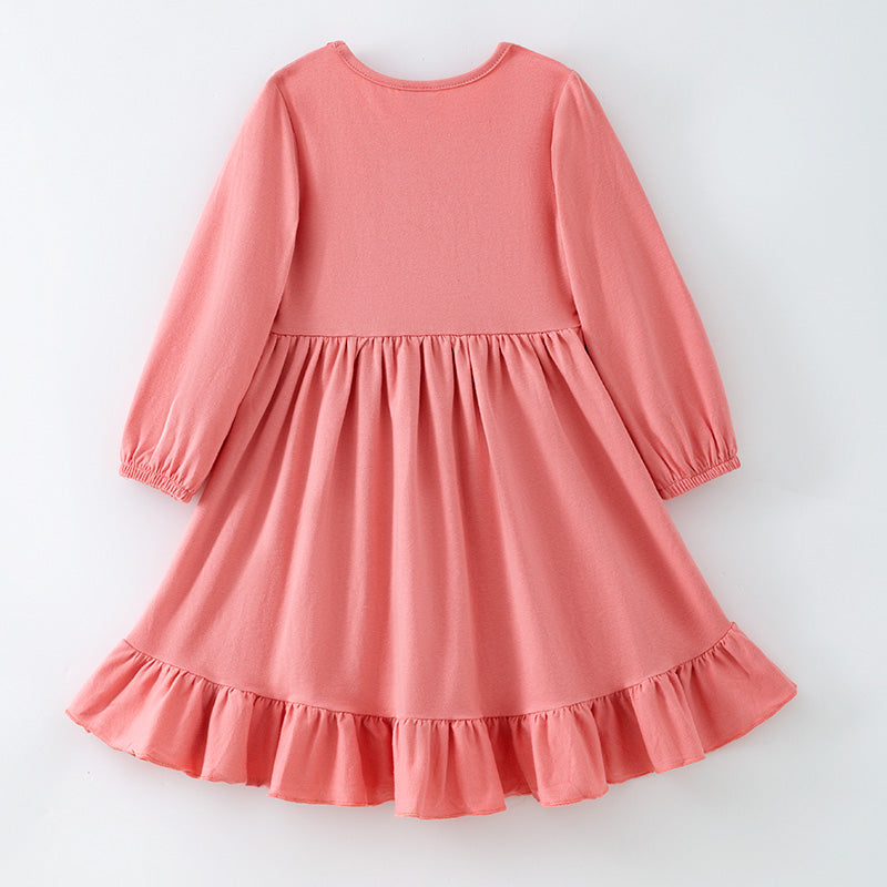 (In Stock)Girls Fall&Winter Shock Pink Cotton Dress