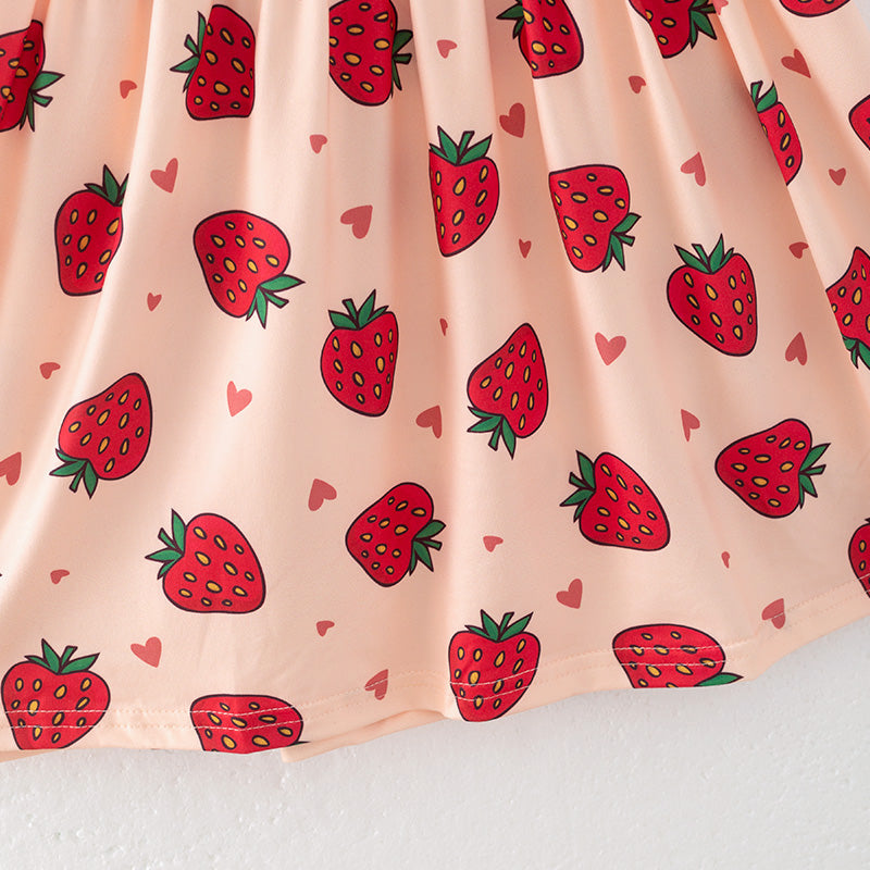 (In Stock)Girls Spring and Summer Strawberry Print Dress