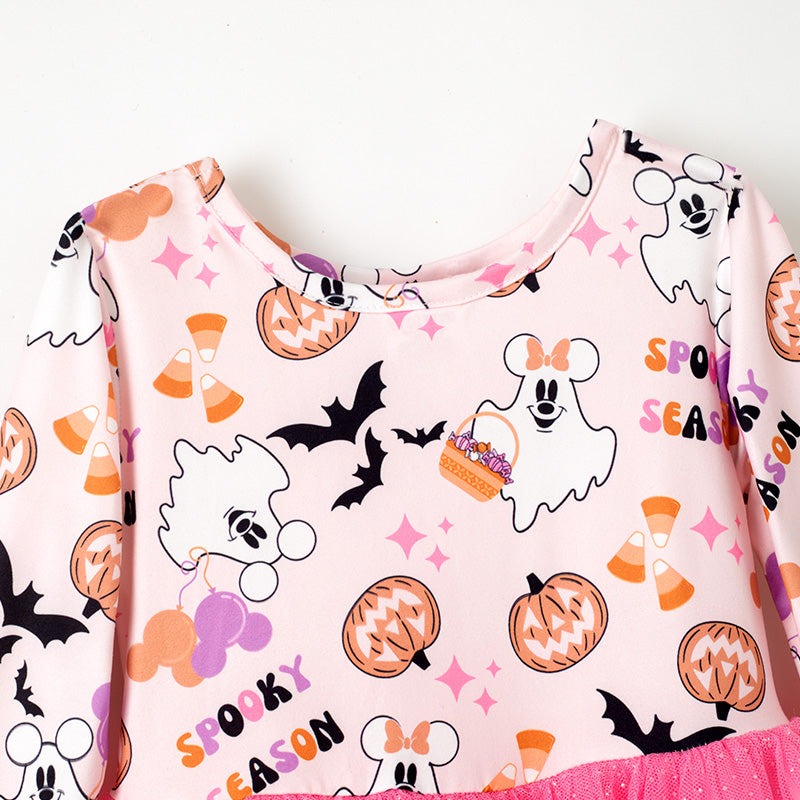 (In Stock)Girls Halloween Print Pink Tulle Dress