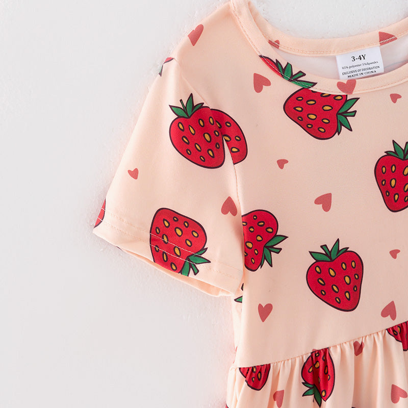(In Stock)Girls Spring and Summer Strawberry Print Dress