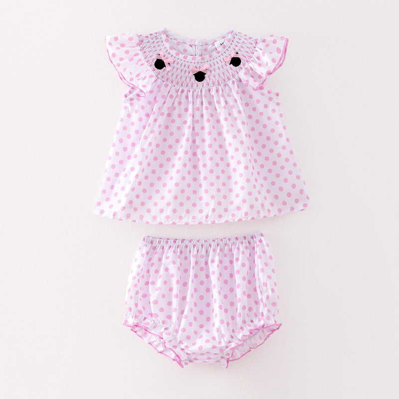 (In Stock)Toddler Girls Cartoon Embroidery Smocked Bloomer Set