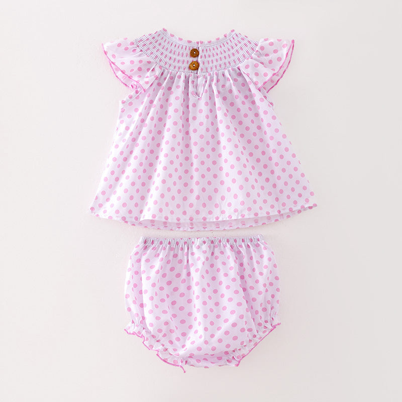 (In Stock)Toddler Girls Cartoon Embroidery Smocked Bloomer Set