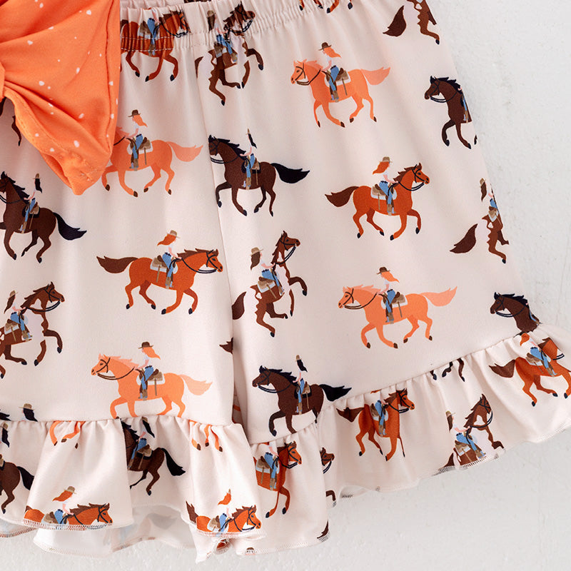 (In Stock)Girls Spring and Summer Cowgirls Print Shorts Set