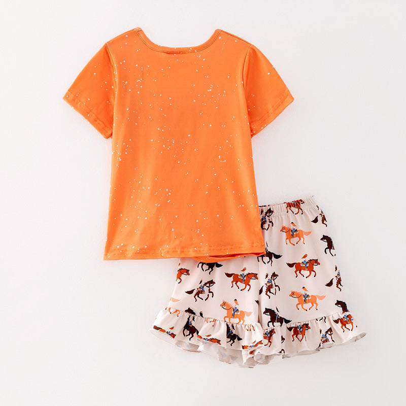 (In Stock)Girls Spring and Summer Cowgirls Print Shorts Set
