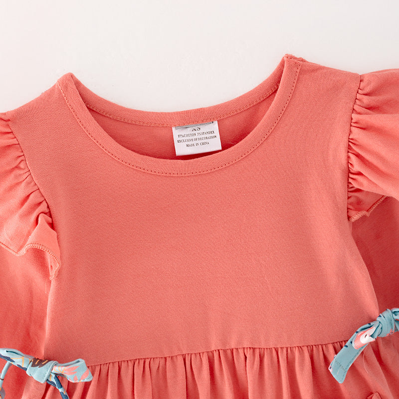 (In Stock G32-5-3)Girls Coral Top Cartoon Print Pants Set