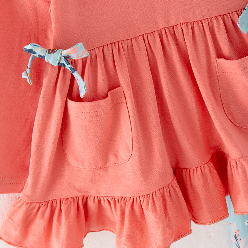 (In Stock G32-5-3)Girls Coral Top Cartoon Print Pants Set