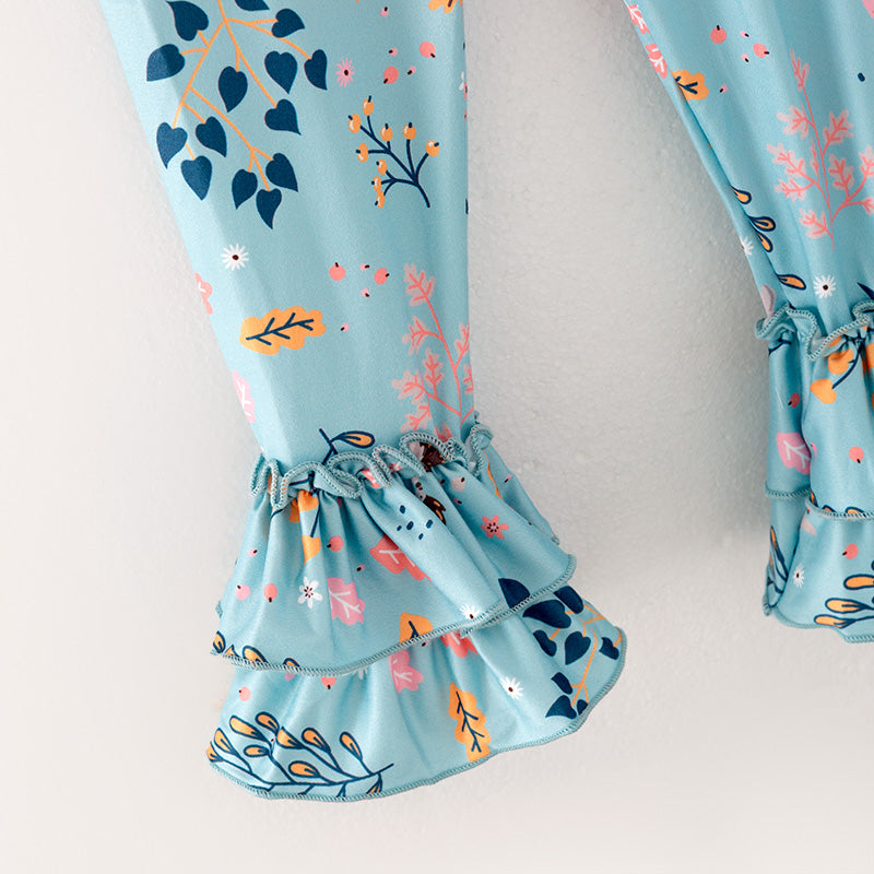 (In Stock G32-5-3)Girls Coral Top Cartoon Print Pants Set