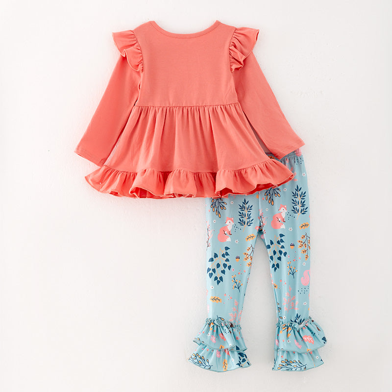 (In Stock G32-5-3)Girls Coral Top Cartoon Print Pants Set